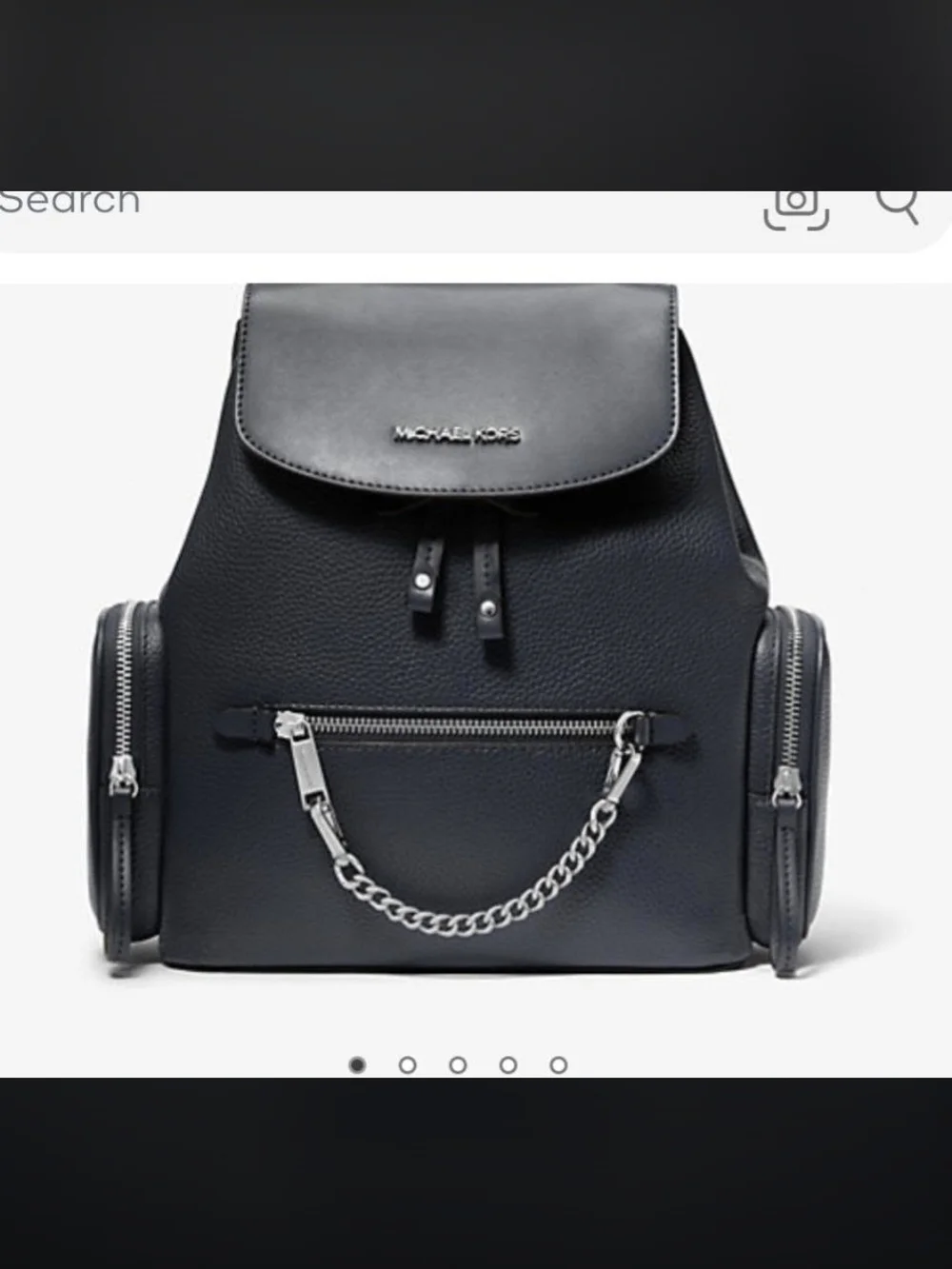 Michael Kors Navy Leather Backpack with Silver Chain Accent